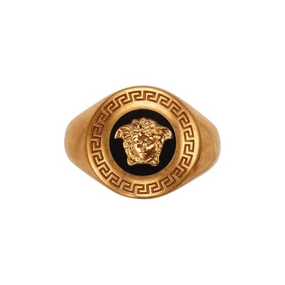 Versace Gold Color Metal Embellished Medusa Head Ring Sz 11 - Picture 1 of 3